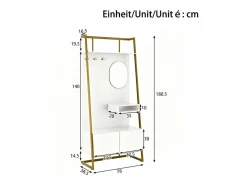 OKWISH Perchero con zapatero de dos puertas, ganchos metálicos y espejo - y dorado