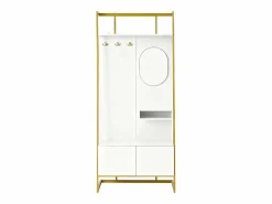 OKWISH Perchero con zapatero de dos puertas, ganchos metálicos y espejo - y dorado