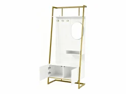 OKWISH Perchero con zapatero de dos puertas, ganchos metálicos y espejo - y dorado