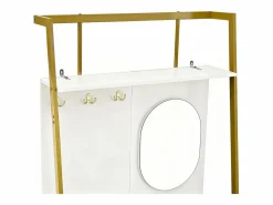OKWISH Perchero con zapatero de dos puertas, ganchos metálicos y espejo - y dorado