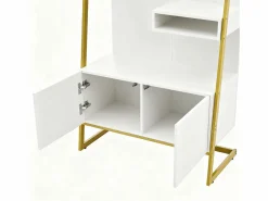 OKWISH Perchero con zapatero de dos puertas, ganchos metálicos y espejo - y dorado