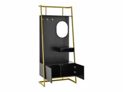 Clearance Perchero con zapatero de dos puertas, ganchos metálicos y espejo - y dorado Perchero