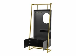 Clearance Perchero con zapatero de dos puertas, ganchos metálicos y espejo - y dorado Perchero