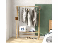 Outlet Perchero de bambú con estantes y ganchos, madera natural, estable y práctico (116 x 43,5 x 160 cm) Marru00f3n