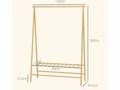 Outlet Perchero de bambú con estantes y ganchos, madera natural, estable y práctico (116 x 43,5 x 160 cm) Marru00f3n