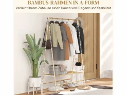 Outlet Perchero de bambú con estantes y ganchos, madera natural, estable y práctico (116 x 43,5 x 160 cm) Marru00f3n