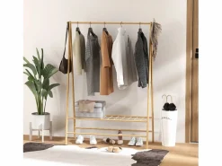 Outlet Perchero de bambú con estantes y ganchos, madera natural, estable y práctico (116 x 43,5 x 160 cm) Marru00f3n