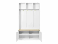 Hauss Spole Perchero de entrada con banco, 4 ganchos y 2 puertas 105×40×180 cm