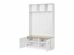 Hauss Spole Perchero de entrada con banco, 4 ganchos y 2 puertas 105×40×180 cm