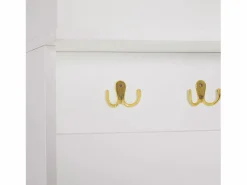 Discount OKWISH Perchero de entrada con zapatero, ganchos dorados y espacio abierto, Blanco