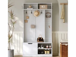 Sale ModernLuxe Perchero de entrada moderno 100x40x185.4cm - con 6 ganchos y 1 puerta - con 4 estantes abiertos - Blanco