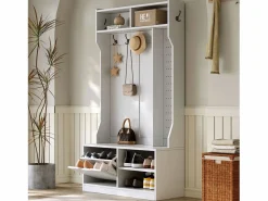 Sale ModernLuxe Perchero de entrada moderno 100x40x185.4cm - con 6 ganchos y 1 puerta - con 4 estantes abiertos - Blanco