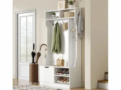 Sale ModernLuxe Perchero de entrada moderno 100x40x185.4cm - con 6 ganchos y 1 puerta - con 4 estantes abiertos - Blanco