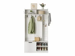 Sale ModernLuxe Perchero de entrada moderno 100x40x185.4cm - con 6 ganchos y 1 puerta - con 4 estantes abiertos - Blanco