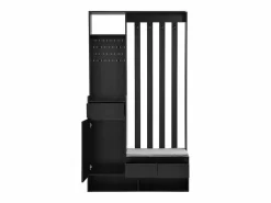 New OKWISH Perchero de entrada con banco acolchado, 4 ganchos y espacio de almacenamiento Negro