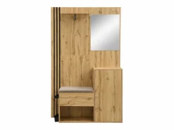 Hot OKWISH Perchero de madera con banco para zapatos, espejo y paragüero - para pasillos y entradas Color natural claro