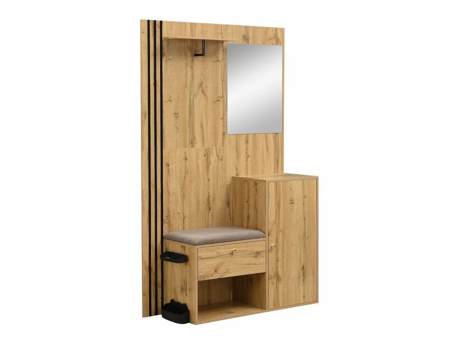 Hot OKWISH Perchero de madera con banco para zapatos, espejo y paragüero - para pasillos y entradas Color natural claro