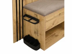 Hot OKWISH Perchero de madera con banco para zapatos, espejo y paragüero - para pasillos y entradas Color natural claro