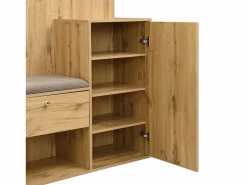 Hot OKWISH Perchero de madera con banco para zapatos, espejo y paragüero - para pasillos y entradas Color natural claro
