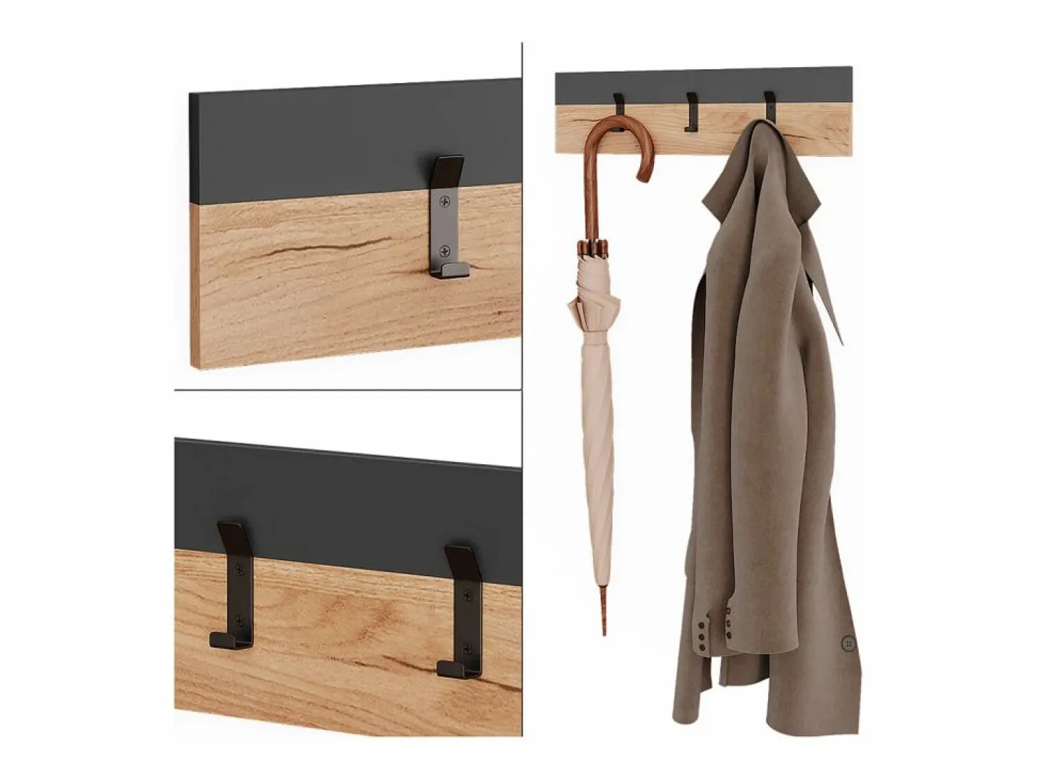 Best Vicco Perchero de pared antracita/roble dorado 60x1.6x15 orlando Gris antracita