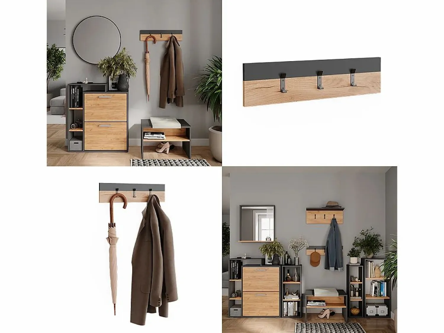 Best Vicco Perchero de pared antracita/roble dorado 60x1.6x15 orlando Gris antracita