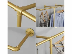 Hot Perchero de pared de metal , barra para colgar ropa, 205x190cm Dorado