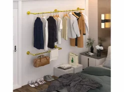 Perchero de pared industrial para colgar ropa, perchero sólido, barra de diseño extraíble, 180 x 27,5 x 2,5 cm Burro Para Ropa