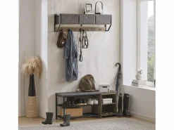 Sobuy Perchero de Pared para Pasillo, Guardarropa, Estante de Pared con 3 Cestas y 7 Ganchos Dobles Estilo iIndustrial 100 x 20 x 30 cm FHK26-N ES
