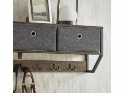 Sobuy Perchero de Pared para Pasillo, Guardarropa, Estante de Pared con 3 Cestas y 7 Ganchos Dobles Estilo iIndustrial 100 x 20 x 30 cm FHK26-N ES
