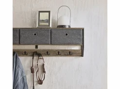 Sobuy Perchero de Pared para Pasillo, Guardarropa, Estante de Pared con 3 Cestas y 7 Ganchos Dobles Estilo iIndustrial 100 x 20 x 30 cm FHK26-N ES