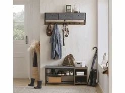 Sobuy Perchero de Pared para Pasillo, Guardarropa, Estante de Pared con 3 Cestas y 7 Ganchos Dobles Estilo iIndustrial 100 x 20 x 30 cm FHK26-N ES