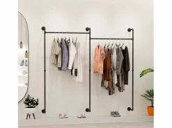 Perchero de pared para vestidor, perchero industrial para colgar ropa, armario abierto, diseño en tubos 205x190cm Burro Para Ropa