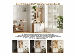 Outlet Perchero de pasillo con almacenaje y estantes integrados, madera natural y blanco (75x33x180cm) Marru00f3n