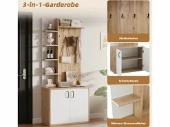 Outlet Perchero de pasillo con almacenaje y estantes integrados, madera natural y blanco (75x33x180cm) Marru00f3n