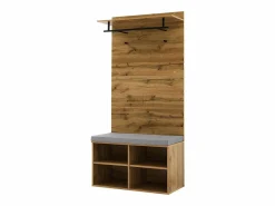 OKWISH Perchero de pasillo con banco para zapatos y barra para ropa, estantes ajustables - Natural