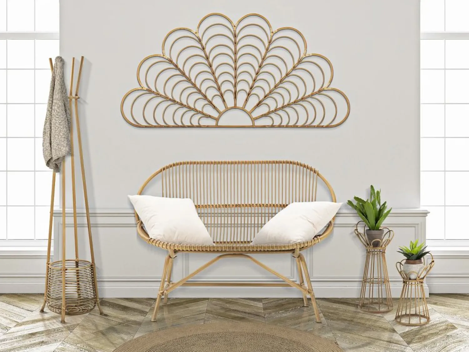 New Perchero de pie en ratán con paragüero 49x175 cm Panama Mueble Perchero