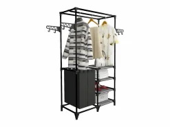 New Perchero de ropa de acero y textil no tejido 87x44x158 cm ES839718 Negro
