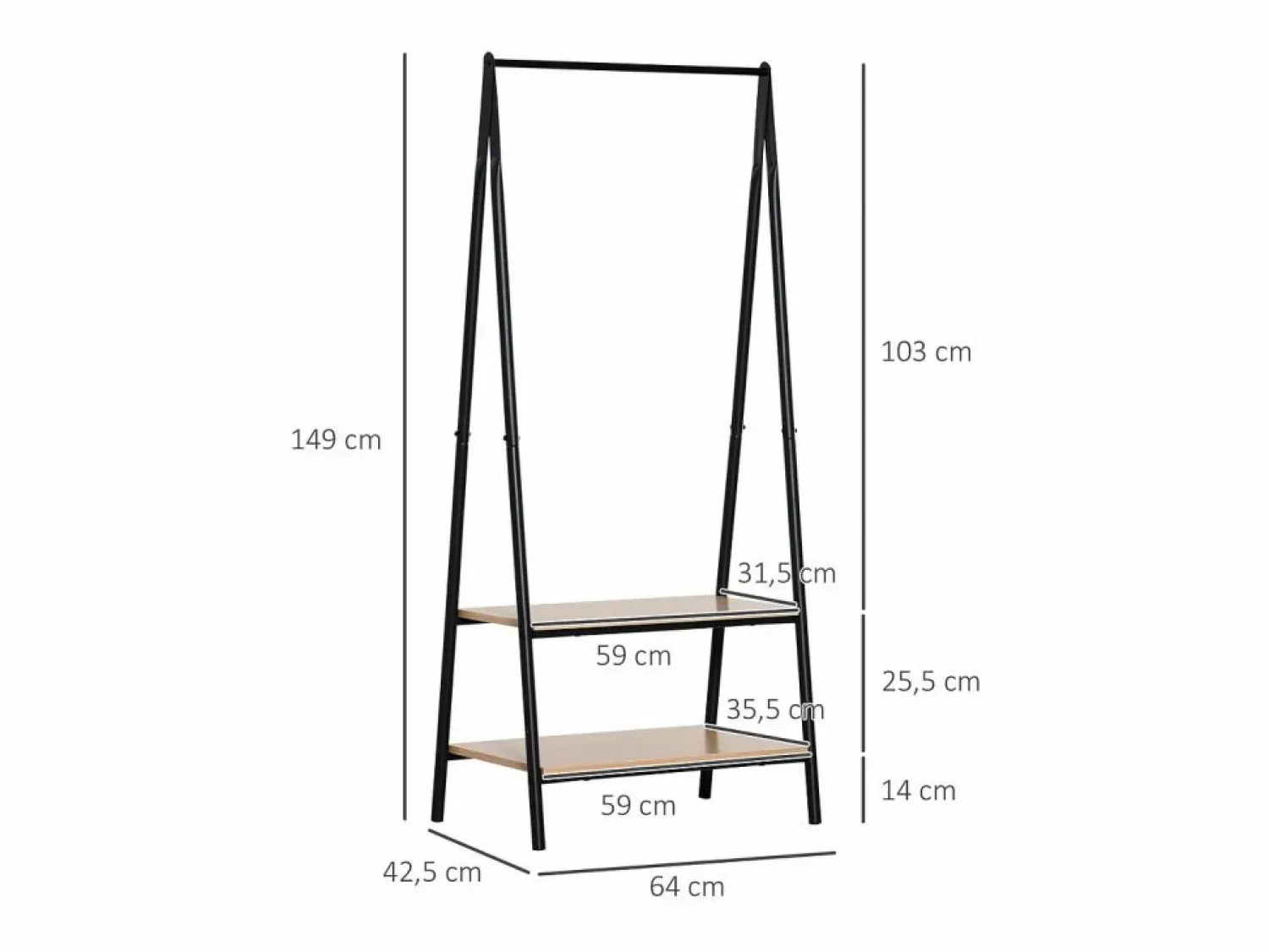 Clearance Homcom Perchero de ropa 64x42.5x149 cm Negro
