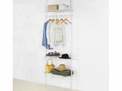 Sobuy Perchero de Ropa Telescópico Altura Ajustable 233-300 cm,Perchero Extensible con 1 Barras y 3 baldas KLS07-W ES