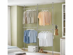 Hot Sobuy Perchero de Ropa Telescópico Altura Ajustable Sistema de Perchero Extensible con 4 Barras 124-226 x 200-285 cm KLS03-HG ES Gris