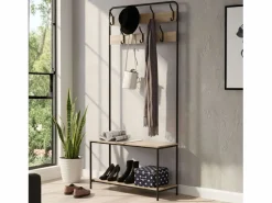 Outlet Perchero entrada 2 baldas 7 colgadores roble cambrian negro 80x170x30 cm Armario De Entrada