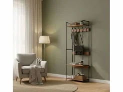 Hot Perchero entrada 5 colgadores 3 estantes roble cambrian/negro 60x175x40 cm Negro / Color natural claro