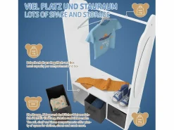 Online Joyz Perchero infantil de pie mueble ropero con 3 compartimentos y espejo Blanco
