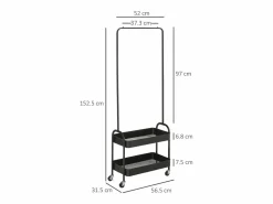 Outlet Perchero móvil con barra y estantes, acero , ruedas bloqueables (56,5x31,5x152,5cm) Burro Para Ropa