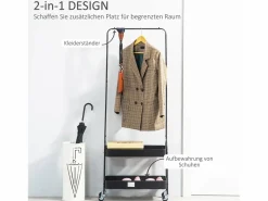 Outlet Perchero móvil con barra y estantes, acero , ruedas bloqueables (56,5x31,5x152,5cm) Burro Para Ropa