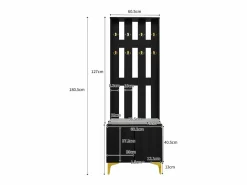 OKWISH Perchero con banco para zapatos - Puertas onduladas, ganchos dorados y estantes ajustables - Muebles modernos para recibidor