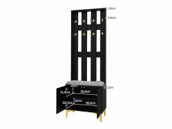 OKWISH Perchero con banco para zapatos - Puertas onduladas, ganchos dorados y estantes ajustables - Muebles modernos para recibidor