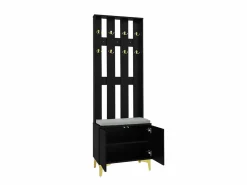 OKWISH Perchero con banco para zapatos - Puertas onduladas, ganchos dorados y estantes ajustables - Muebles modernos para recibidor