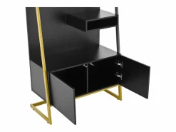 Perchero con espejo - Perchero de 2 puertas con ganchos - Almacenamiento abierto y estructura de metal