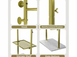 Outlet Fativo Perchero para dormitorio, perchero metálico para salón, guardarropa, 50x30x175cm Dorado